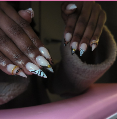 Stiletto nail set with hand-painted art